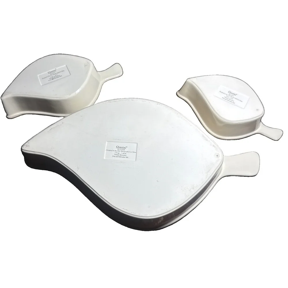 Chantal 1.5 qt,12oz,8oz Baking Serving Dish Leaf Ceramic. Set Of Three.